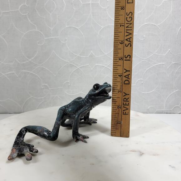 VTG  Kittys Critters Frog Sculpture Green Blue Enameled Metal Cantrell USA - Picture 3 of 16